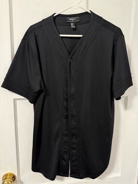 Forever 21 Black Short-Sleeve Button Baseball Jersey